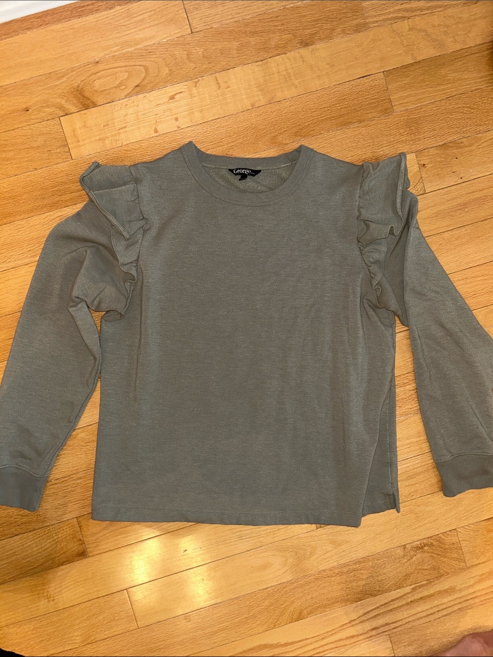 George Women's Ruffle Shoulder Sweater - Olive Gray
